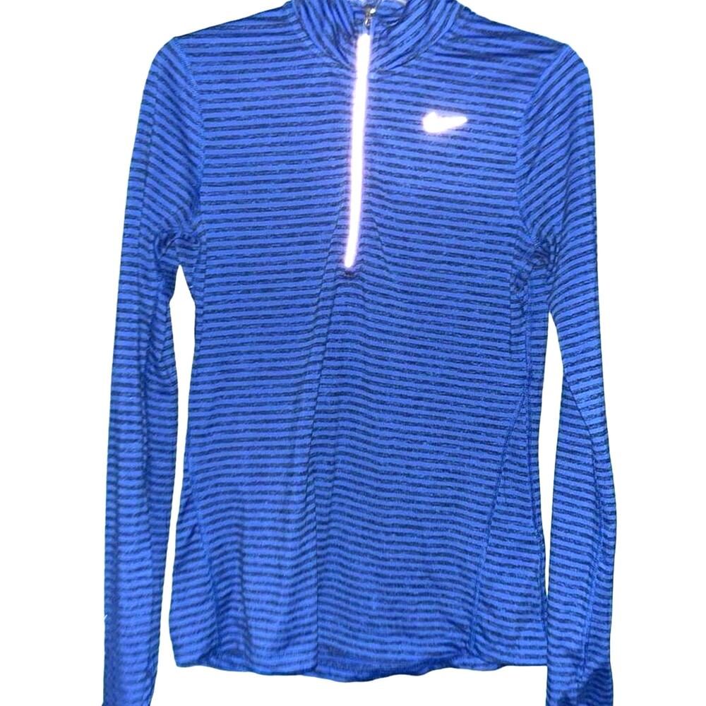 Nike Dri-FIT Running Shirt Small Black Blue Striped Long Sleeve Athletic Gym